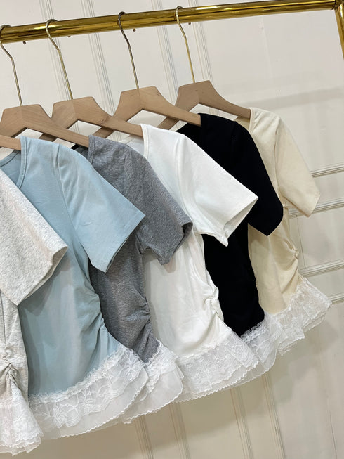 Women Round Neck Lacey Detail Button Down Tops